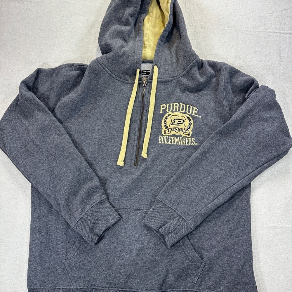 Stadium Athletics Purdue Boilermakers Gray with Yellow Trim Pullover Hoodie Sz L